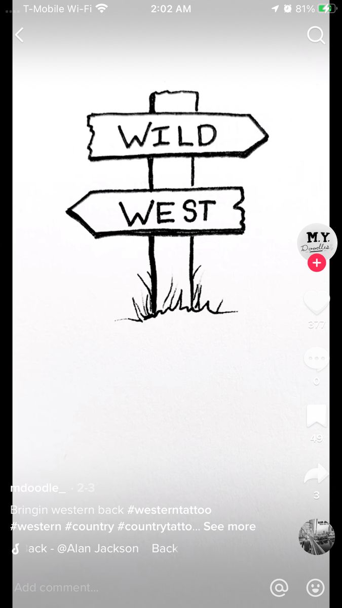 a drawing of a street sign with the words wild west written in black on it