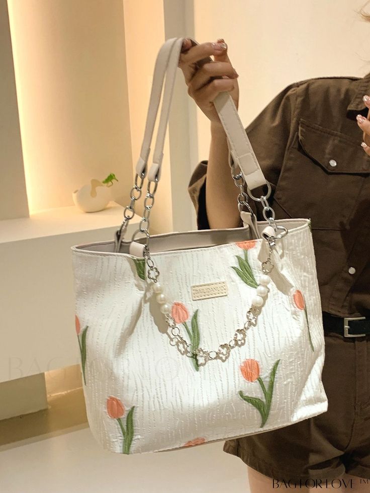 BagForLove - Stylish Womens Floral Shoulder Bag with Spacious Capacity Product Description Color White Details Jacquard Magnetic No Bag Size Medium Type Crochet Bags Strap Type Adjustable Style Fashionable Closure Type Zipper Pattern Type All Over Print Features High-capacity Composition 100% Polyester Material Fabric Size Chart INCH CM Bag Length Bag Width Bag Height Handle Height 12.6 inch 4.7 inch 11.8 inch 10.6 inch Bag Length Bag Width Bag Height Handle Height 32 cm 12 cm 30 cm 27 cm Detail Crochet Bags, Bag Straps, Crochet Bag, All Over Print, Bag Lady, Shoulder Bag, Party Supplies, Floral, 10 Things