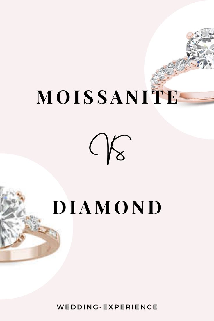 two diamond engagement rings with the words moosanite and v's diamond