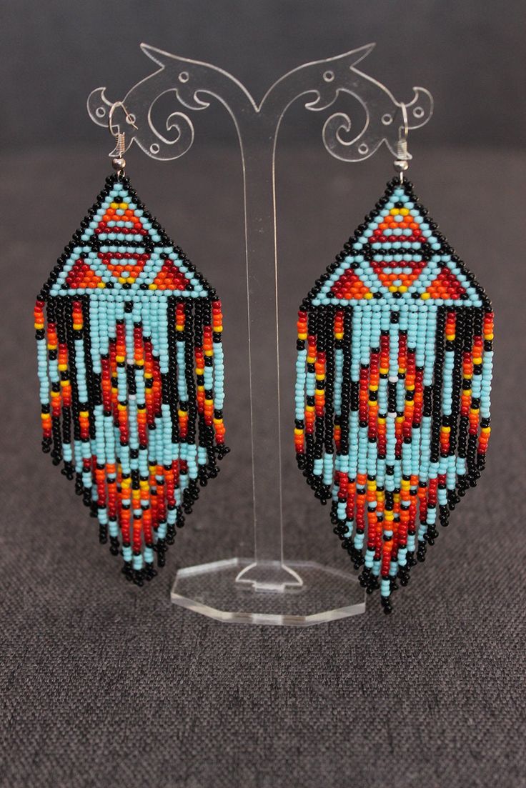 "These earrings are made of Czech beads. The lenth of the earrings is approx. 5.5\", width 2.4\" The thread used is synthetic and very strong. Please ask if you have any questions. Shipping to the USA may take to 30 days (but usually it is about 10-15 days)" Southwestern Beaded Dangle Earrings, Southwestern Style Beaded Dangle Earrings, Festival Jewelry With Round Beads And Ear Wire, Southwestern Dangle Beaded Earrings As Gift, Southwestern Dangle Beaded Earrings For Gifts, Southwestern Style Round Bead Earrings For Festivals, Southwestern Style Earrings With Dangling Round Beads, Southwestern Style Earrings With Round Beads For Festivals, Southwestern Beaded Earrings As Gift