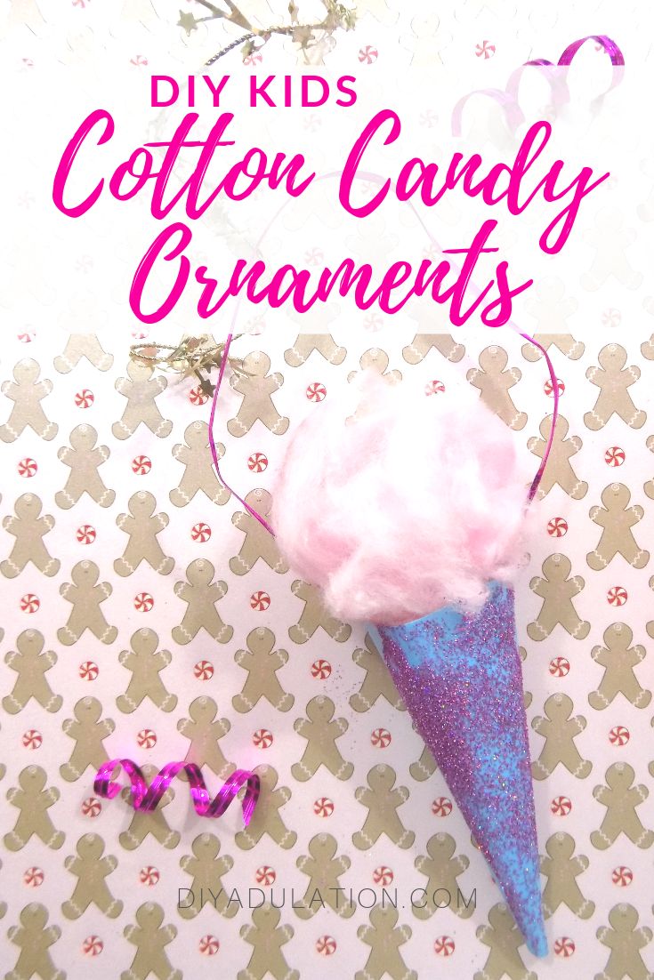 an ice cream cone with cotton candy in it and the words diy kids cotton candy ornaments