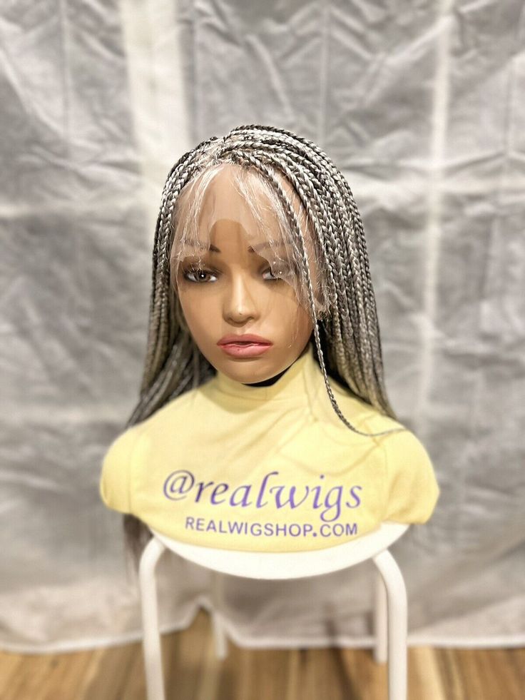 Grey Hair Braids, Brown Box Braids, Gray Wig, Grey Blonde, Grey Hair Inspiration, Blonde Braids, Hair Diy, Grey Wig, Braided Wigs