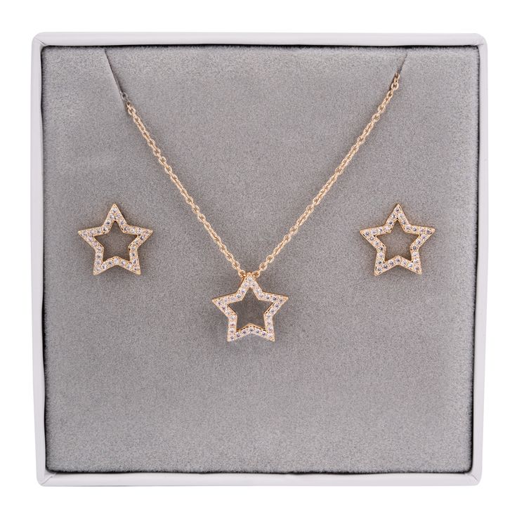 Boxed Cubic Zirconia Gold Star Jewellery Set - D&X Retail Star Jewellery, Earrings And Necklace, Jewelry Lookbook, Star Jewelry, Sustainable Jewelry, Jewellery Set, Formal Outfit, Star Earrings, Gold Stars