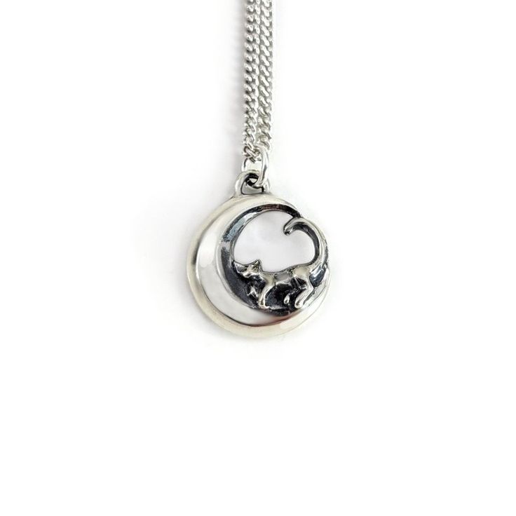 Moon Nap Necklace - Xanne Fran Studios Luxury Half Moon Necklace With Moon Charm, Sleeping Peacefully, Cat And Moon, Cat Sleeping, Critical Role, Maker's Mark, Vintage Cat, Moon Necklace, Curb Chain