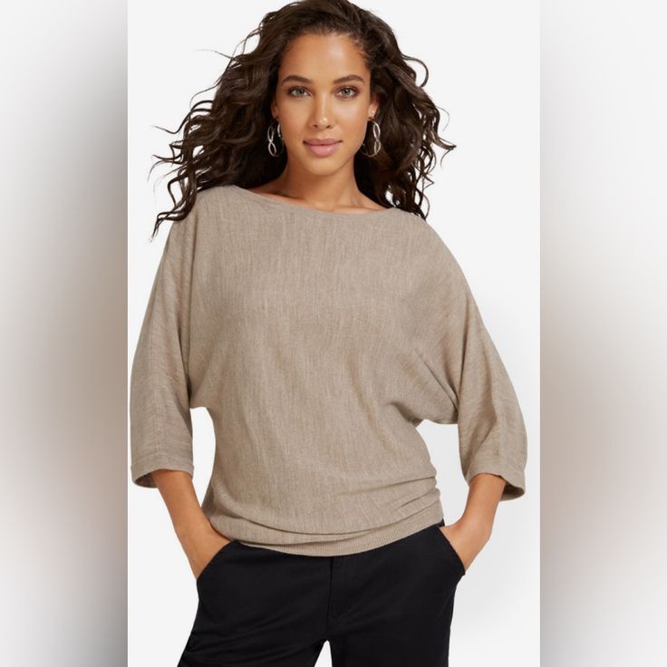 New York & Co. Heathered Tan Easy Dolman Sweater. Size L. With A Relaxed Fit & Super Soft, This Dolman Sweater Makes Any Outfit Effortlessly Fashionable. New To Poshmark? Sign Up Using The Link Below & Use Code Franchasca_c For $10 Off Your First Purchase- Https://Posh.Mk/Vm6o0wbhtlb Dolman Sweater, Sweater Making, Shoulder Sweater, Sweater Sizes, Off The Shoulder, Sign Up, Sweaters For Women, Relaxed Fit, New York