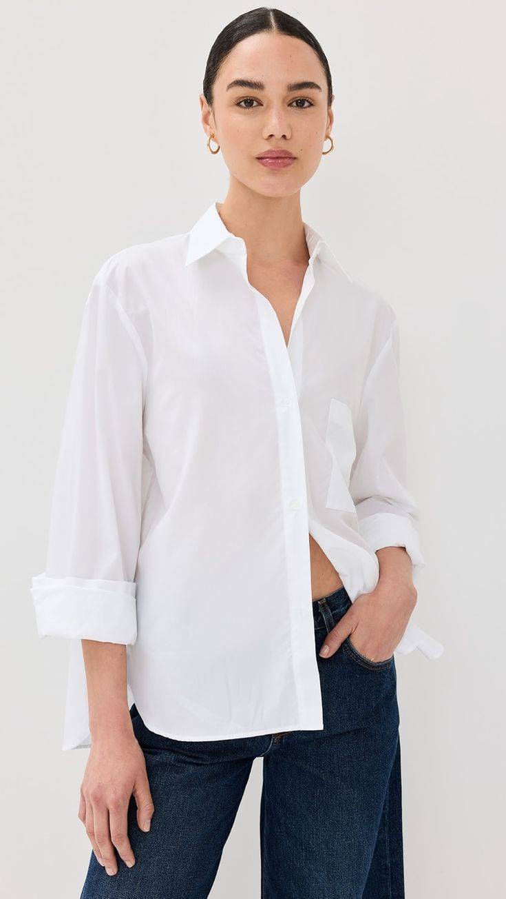 TWP New Morning After Shirt | Shopbop Oversized Classic Shirt With Fold-down Collar, Oversized Classic Shirt With Fold Down Collar, Classic Oversized Shirt With Fold-down Collar, Classic Oversized Shirt With Fold Down Collar, Cotton Shirt With Roll-up Sleeves And Shirttail Hem, Everyday Cotton Blouse With Roll-up Sleeves, Classic White Blouse With Roll-up Sleeves, Daywear Button-up Shirt With Concealed Placket, Button-up Shirt With Concealed Placket For Daywear