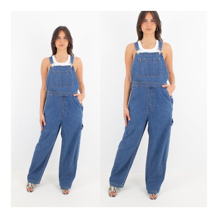 90s 1990s Dark Blue Long Denim Overalls | Unisex Mens Ladies Womens Girls | Trouser Pant Overalls Dungarees (#2D) - 5 Sizes XS, S, M, L & XL For 10% off your first purchase visit - www.marlowvintage.com Soft, medium-weight cotton/denim Anna is wearing Size M This style comes in Light, Mid & Dark Blue For best fit, please use the measurements as a guide to determine the right size for you.  If in doubt, size up.   EXCELLENT vintage condition - No two vintage pieces are identical.  Each pair will 90s Style Dark Wash Pants With Pockets, 90s Style Denim Blue Denim Pants, 90s Style Dark Wash Cotton Pants, 90s Style Medium Wash Full Length Pants, 90s Inspired Denim Blue Jeans With Pockets, Denim Blue Retro Overalls, 90s Style Blue Cotton Denim Jumpsuit, Retro Denim Blue Overalls, 90s Style Denim Overalls With Pockets