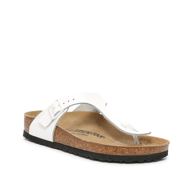 Birkenstock-Gizeh Sandal - Women's Birkenstock delivers comfort and style with the women's Gizeh flat sandals. Pair these trendy slides with jean shorts and a knotted tee for a weekend-ready look. Casual Footbed Sandals With Single Toe Strap For Vacation, Casual Sandals With Buckle Closure And Toe Post, Casual Toe Post Sandals With Buckle Closure, Casual Toe Post Sandals With Buckle, White Slip-on Footbed Sandals With Arch Support, Casual Footbed Sandals With Single Toe Strap For Summer, Casual Summer Footbed Sandals With Toe Loop, Casual Toe Loop Footbed Sandals For Summer, Casual Vacation Slides With Single Toe Strap