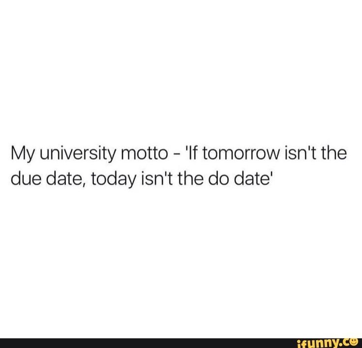 a white background with the words, my university motto - if tomorrow isn't the due date, today isn't the do date