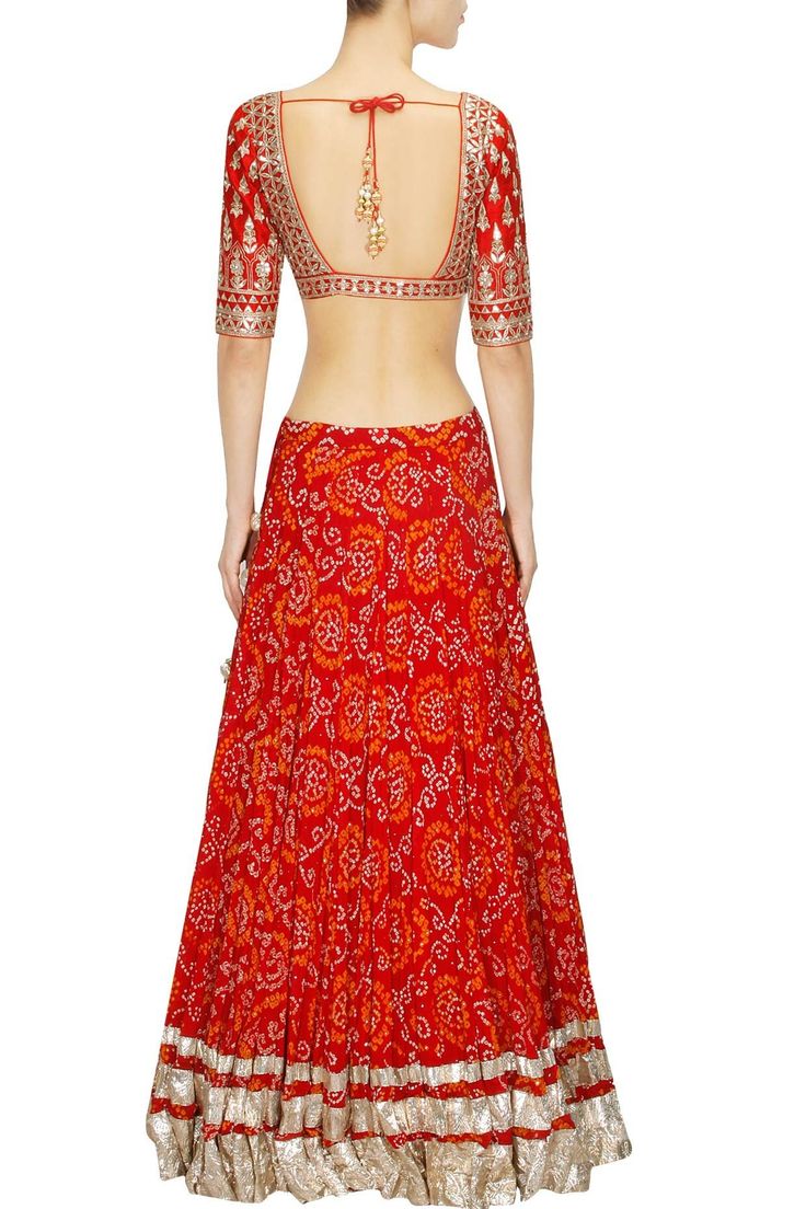 Red color gotta patti embroidered blouse in silk – Panache Haute Couture Rajasthani Dress, Gota Patti Work, Bandhani Dress, Traditional Blouse Designs, Gotta Patti, Anita Dongre, Designer Kurti Patterns, Salwar Kamiz, Indian Lehenga