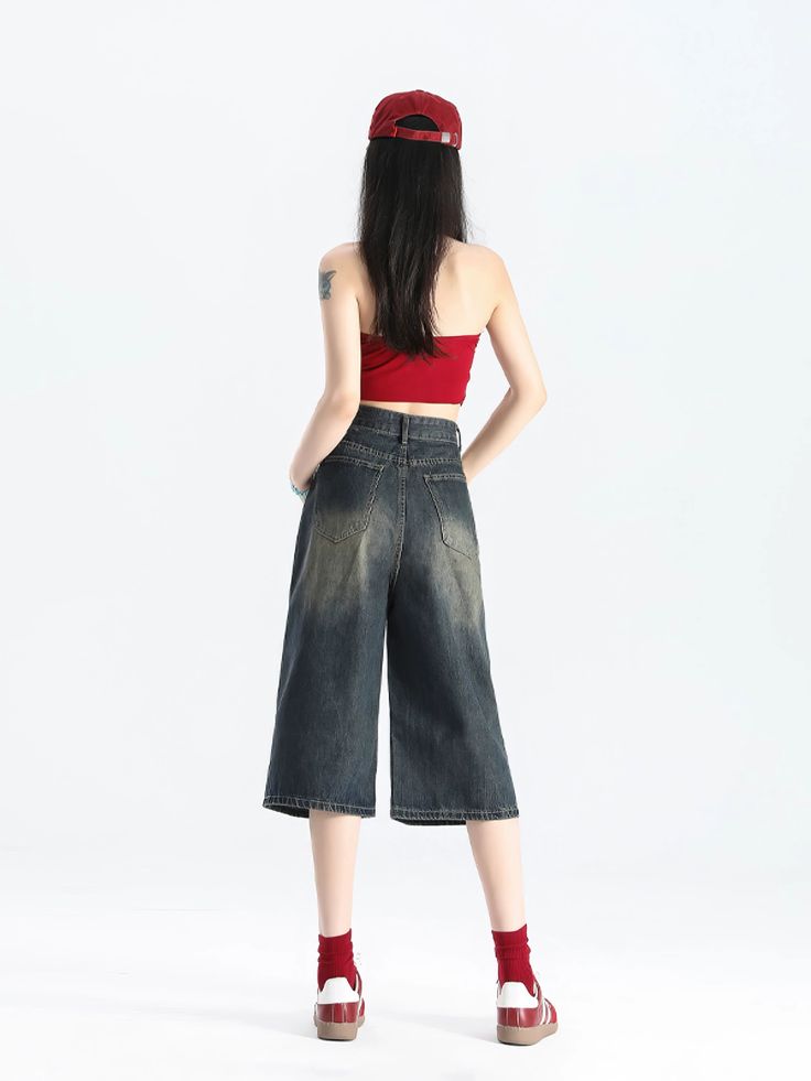 Experience effortless style with our Faded Wide-Leg Denim Bermuda Capri Culotte Shorts, where comfort meets chic in every stitch.
Crafted from a soft denim fabric with a relaxed, wide-leg fit, these shorts boast a high-waist silhouette that elongates your figure while offering a snug, flattering fit. Their retro blue hue and faded wash lend a timeless, edgy vibe, perfect for those who appreciate fashion with a nostalgic touch. Practical and stylish, the shorts feature a subtle texture and a flex Mid-rise Washed Pants For Summer, Summer Mid-rise Washed Pants, Wide Leg Washed Jeans For Summer, Summer Wide Leg Washed Jeans, Casual Wide Leg Cropped Jeans In Denim Blue, Summer Wide Leg Jeans With Pockets, Baggy Medium Wash Cropped Jeans For Summer, Summer Baggy Medium Wash Cropped Jeans, Summer Baggy Cropped Jeans In Denim Blue