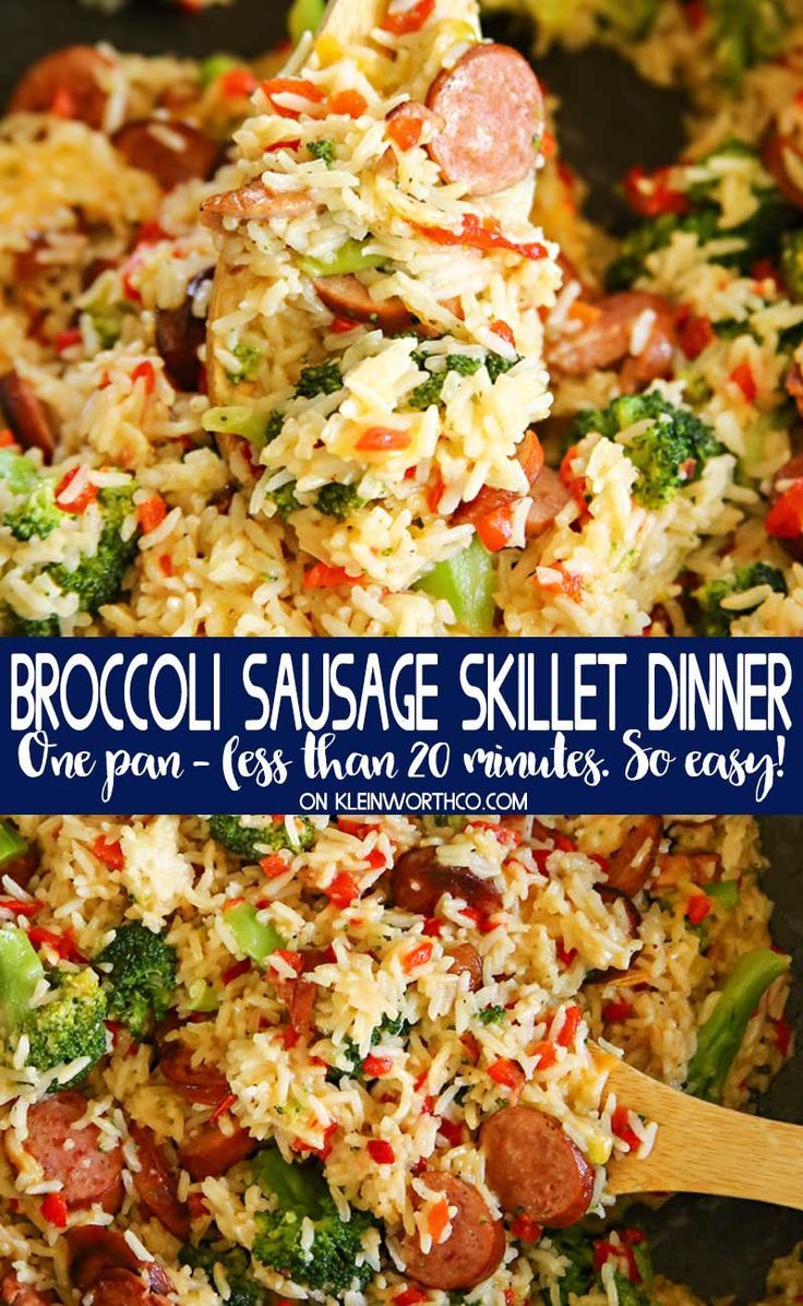 broccoli sausage skillet dinner with rice and vegetables