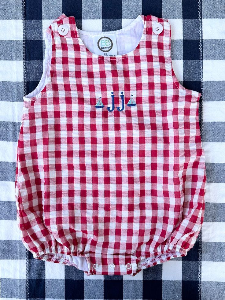 Keep your little one cool and stylish on sunny days with our adorable gingham sun bubble romper! Personalized with your baby's name and a unique sailboat design this romper is the perfect summer outfit! **All orders are custom and made to order and have a one to two week processing time All sales are final due to the custom nature however PLEASE contact me if you are unhappy with the final product  Thank you for letting me add some love to your kiddos wardrobe :) Summer Plaid Cotton Bubble Romper, Plaid Cotton Bubble Romper For Summer, Summer Cotton Plaid Bubble Romper, Spring Gingham Bubble Romper For Playtime, Summer Gingham Cotton Bubble Romper, Cute Gingham Bubble Romper, Cute Gingham Cotton Bubble Romper, Family Matching Cotton Bubble Romper For Spring, Cute Cotton Gingham Bubble Romper