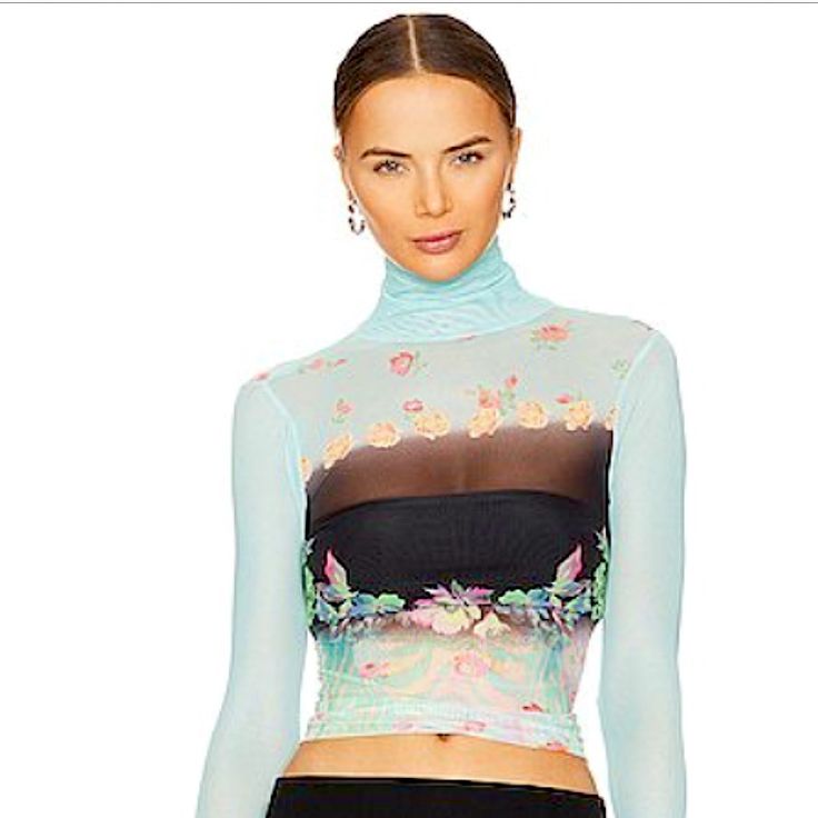 Very Rare Version / Sold Out 95% Polyester, 5% Spandex Machine Wash Garment Is Intentionally Sheer, Undergarments Will Show Through. Please Note Undergarment Not Included Final Sale - No Exceptions Fitted Sheer Tops For Spring, Black High Stretch Mesh Top For Spring, Sheer High Stretch Mesh Top For Spring, High Stretch Sheer Mesh Top For Spring, Fitted Multicolor Mesh Top For Spring, Stretch Floral Print Tops For Night Out, Multicolor Mesh Top For Spring, Blue Mesh Top For Spring, Fitted Printed Mesh Top For Summer