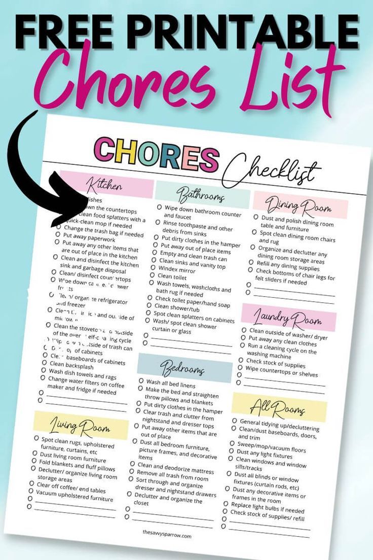 the free printable chores list is perfect for kids to use in their homes