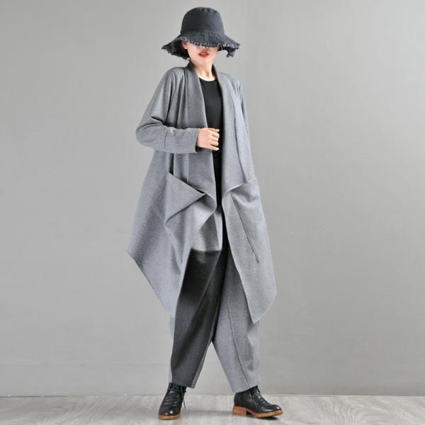 Comfortable, One of Kind. Cardigan online shop,|OL|Polyester/Terylene|Mid-Calf|Long Sleeve|Shawl Collar|Solid Color|Gray|Black|M|Winter|Hand Wash|Pocket|L Casual Spring Cardigan With Asymmetrical Hem, Casual Cardigan With Asymmetrical Hem For Fall, Oversized Asymmetrical Lagenlook Outerwear, Oversized Outerwear With Asymmetrical Hem For Fall, Oversized Lagenlook Outerwear With Asymmetrical Hem, Oversized Asymmetrical Hem Lagenlook Outerwear, Cotton Lagenlook Cardigan For Winter, Fall Workwear Outerwear With Asymmetrical Hem, Fall Outerwear With Asymmetrical Hem For Work