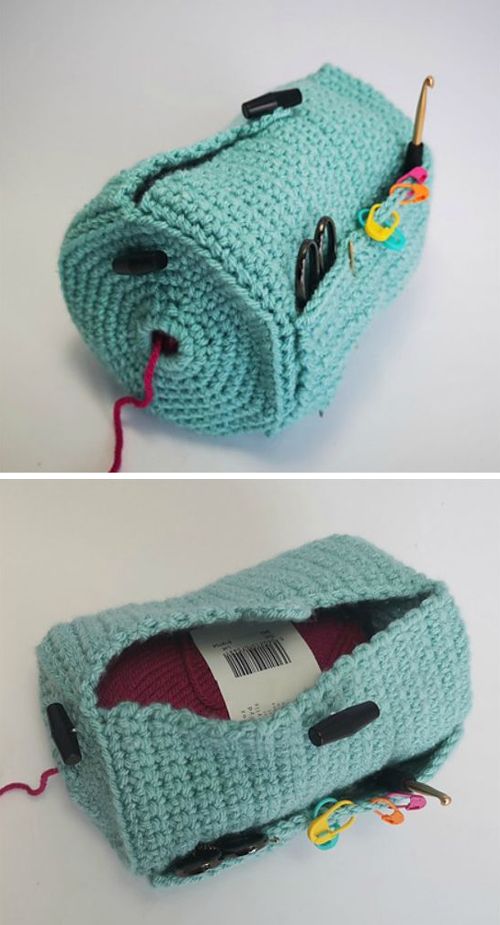 the yarn buddy bag is knitted and ready to be used as a knitting project