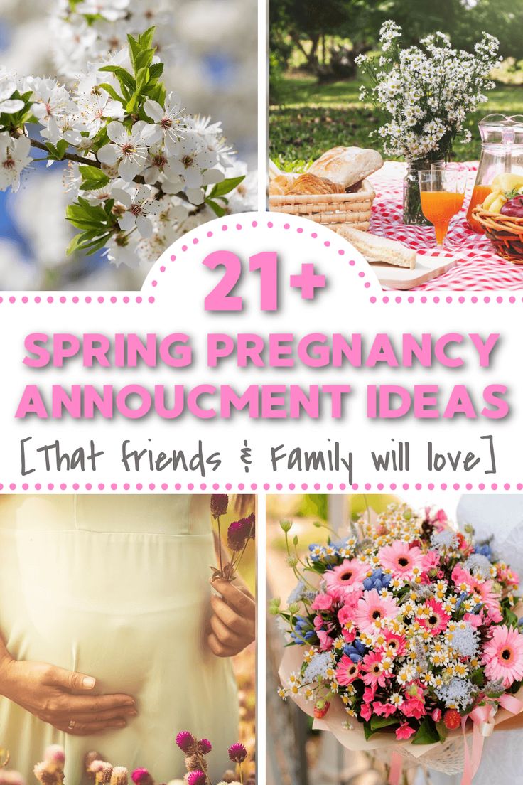 the words 21 spring pregnancy announcement ideas that friends and family will love are in pink