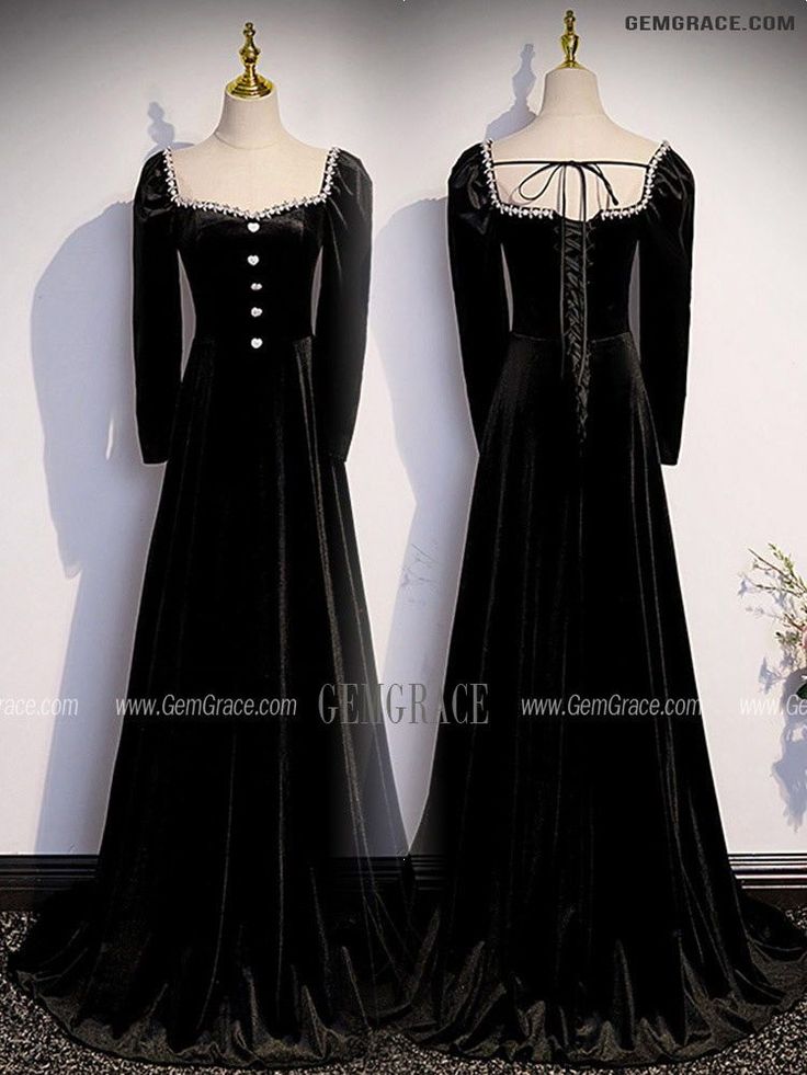 10% off now|Free shipping world-wide. Retro Long Black Velvet Evening Dress with Long Sleeves at GemGrace. Click to learn our pro custom-made service for wedding dress, formal dress. View #PromDresses for more ideas. Velvet Long Sleeve Costume Party Dress, Black Floor-length Evening Dress For Winter, Black Velvet Dress For Formal Winter Occasions, Black Velvet Dress For Winter Formal, Winter Black Velvet Dress For Formal Occasions, Long Sleeve Velvet Evening Dress, Winter Formal Black Velvet Dress, Winter Black Velvet Formal Dress, Elegant Long Sleeve Velvet Prom Dress