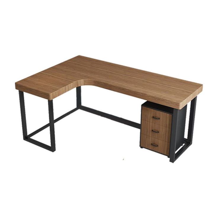 an office desk with two drawers on one side and a black metal frame around the top