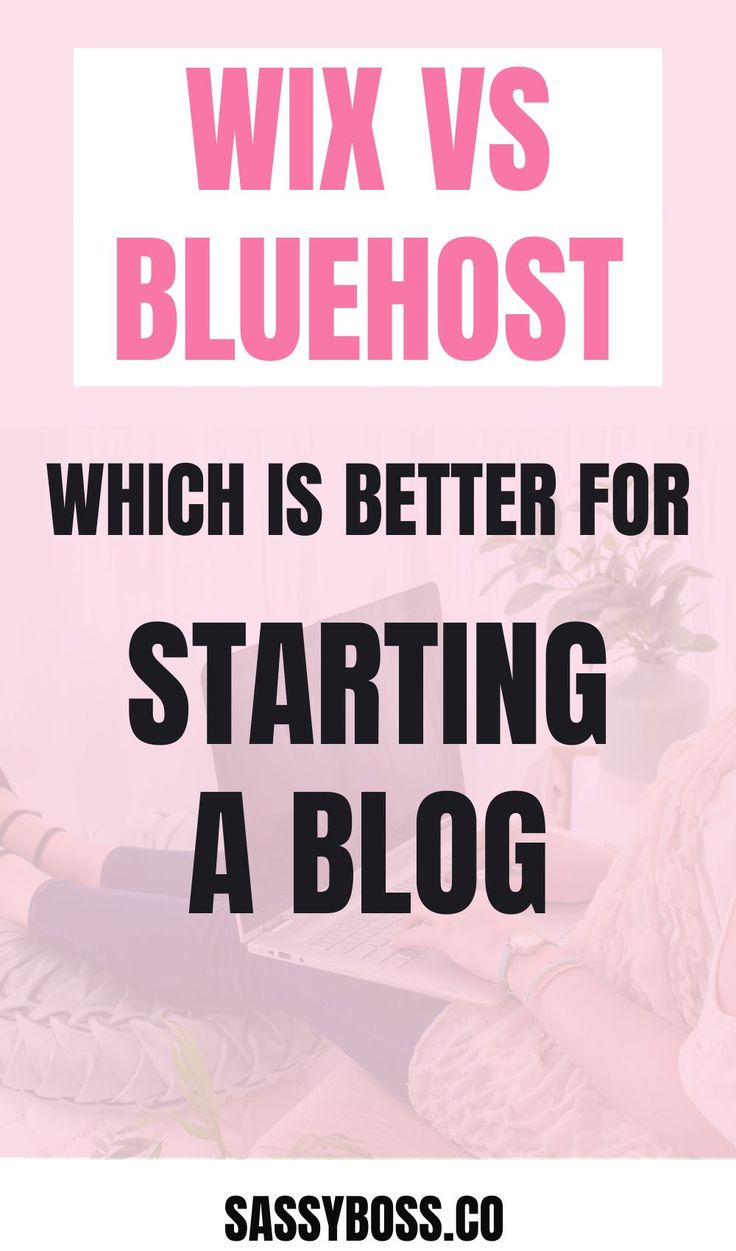 a woman sitting in front of a laptop computer with the words wix vs bluehost which is better for starting a blog