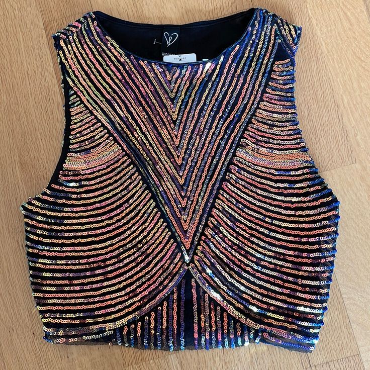 A Super Cute Multicolored Sequined Sleeveless Cropped Top From Windsor In Xs, Never Worn With Tag On. Bought This For The Taylor Swift Eras Tour But Ended Up Wearing A Different Outfit. This Top Is Perfect For A Fun Night Out, Concert, Festival, Party, Etc. Fitted Party Vest Crop Top, Multicolor Stretch Cami Top, Multicolor Fitted Cami Top, Fitted Multicolor Cami Top, Stretch Multicolor Cami Top, Sleeveless Sequined Crop Top For Party, Stretch Tank Crop Top For Party, Multicolor Sequined Crop Top, Multicolor Sequin Crop Top