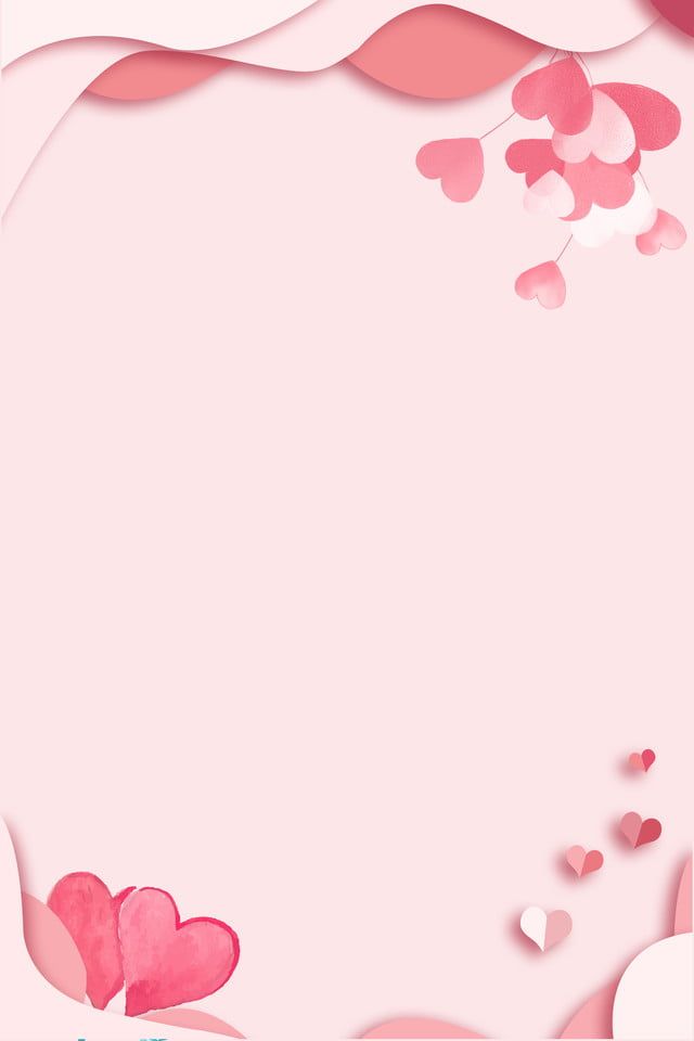 a pink background with hearts and paper cutouts in the shape of flowers on it