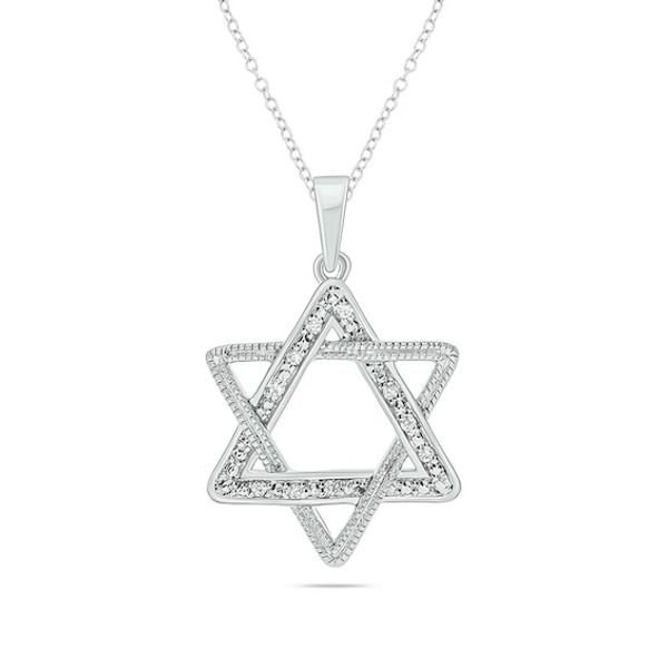 Whether for faith, heritage or both, this vintage-inspired Star of David pendant is a meaningful style. Created in sterling silver, this open-worked choice features diamond-accented and intricate milgrain-detailed triangles layered in a Star of David design. Polished to a bright shine, this pendant suspends along an 18.0-inch cable chain that secures with a spring-ring clasp. Farm Store, Star Of David Pendant, Jewelry Images, Star Of David, Star Pendant, Blue Stone, Cable Chain, Spring Rings, Triangles