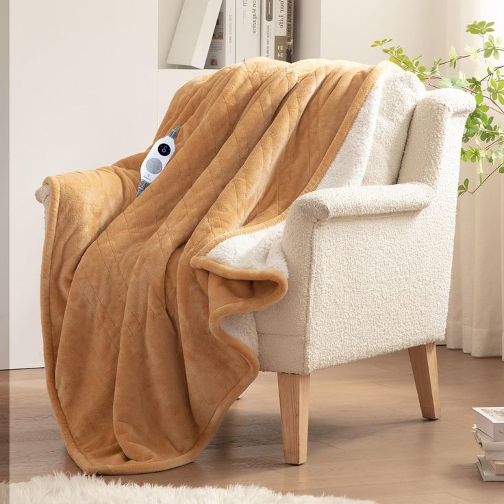 a chair with a blanket on top of it