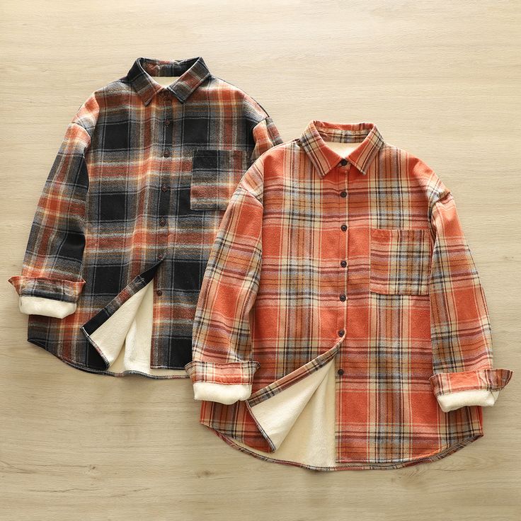 Women's Vintage Plaid Shirt Jacket Warm Fleece Fall Winter Jacket Plaid Long Sleeve Fleece Jacket For Winter, Plaid Fleece Jacket For Winter, Winter Cotton Shacket With Fleece Lining, Winter Collared Fleece Jacket With Pockets, Collared Fleece Jacket With Pockets For Winter, Winter Cotton Shacket, Winter Outdoor Tops With Fleece Lining, Cotton Shacket For Winter, Outdoor Fall Tops With Fleece Lining