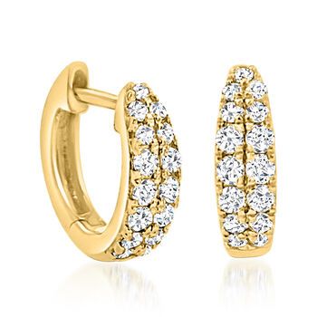 Ross-Simons - .40ct t. w. Diamond Huggie Hoop Earrings in 14kt Yellow Gold. 3/8". Day or night, these petite huggie hoop earrings lend the perfect amount of shimmer to any ensemble. Features .40 ct. t. w. round brilliant-cut diamonds that glitter and glow in a polished setting of 14kt yellow gold. Hanging length is 3/8". Hinged post, diamond huggie hoop earrings. Diamond birthstones are the perfect gift for April birthdays. Hoop Earrings Diamond, Diamond Birthstone, Fine Jewelery, Earrings Diamond, Natural Gold, Huggie Hoop Earrings, Round Brilliant Cut Diamond, Brilliant Cut Diamond, Round Brilliant