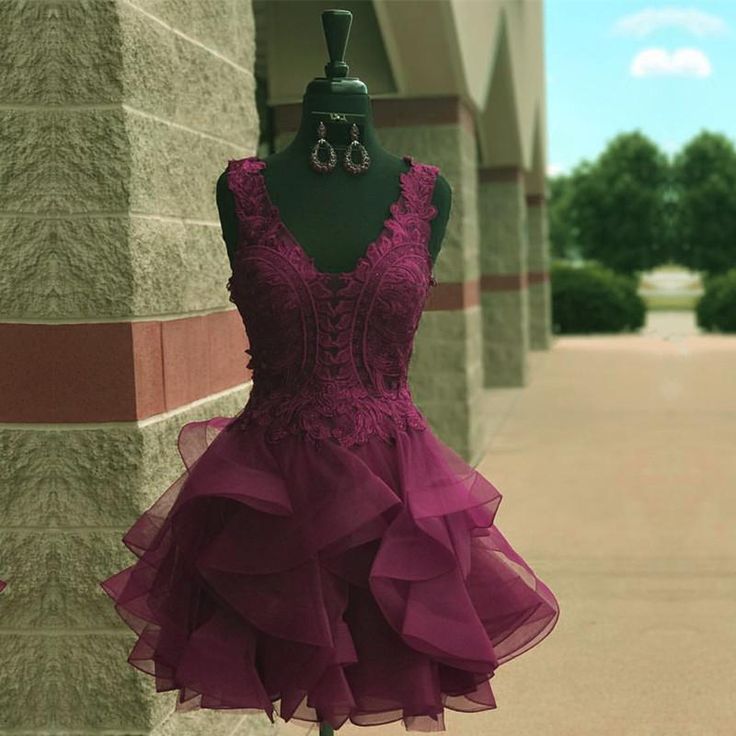 Elegant Lace Appliques Organza Ruffles Homecoming Dresses ShortElegant Lace Appliques Organza Ruffles Homecoming Dresses Short Prom Dress Burgundy, Dama Dresses, Junior Prom, Jr Prom, Dress Display, Graduation Gown, Junior Prom Dresses, Burgundy Lace, Short Prom Dress