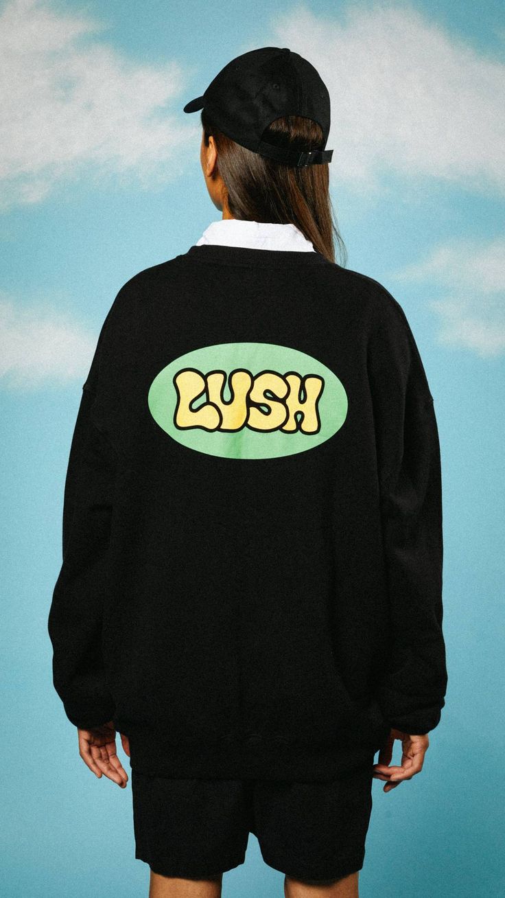 Retro Sweatshirt | LUSH Long Sleeve Logo Print Sweatshirt For Loungewear, Long Sleeve Sweater With Logo For Loungewear, Retro Cotton Sweatshirt With Screen Print, Retro Crew Neck Sweatshirt With Screen Print, Retro Crew Sweatshirt With Screen Print, Retro Oversized Crew Neck Hoodie, Oversized Retro Hoodie With Crew Neck, Oversized Retro Crew Neck Hoodie, Retro Cotton Sweatshirt With Logo Print