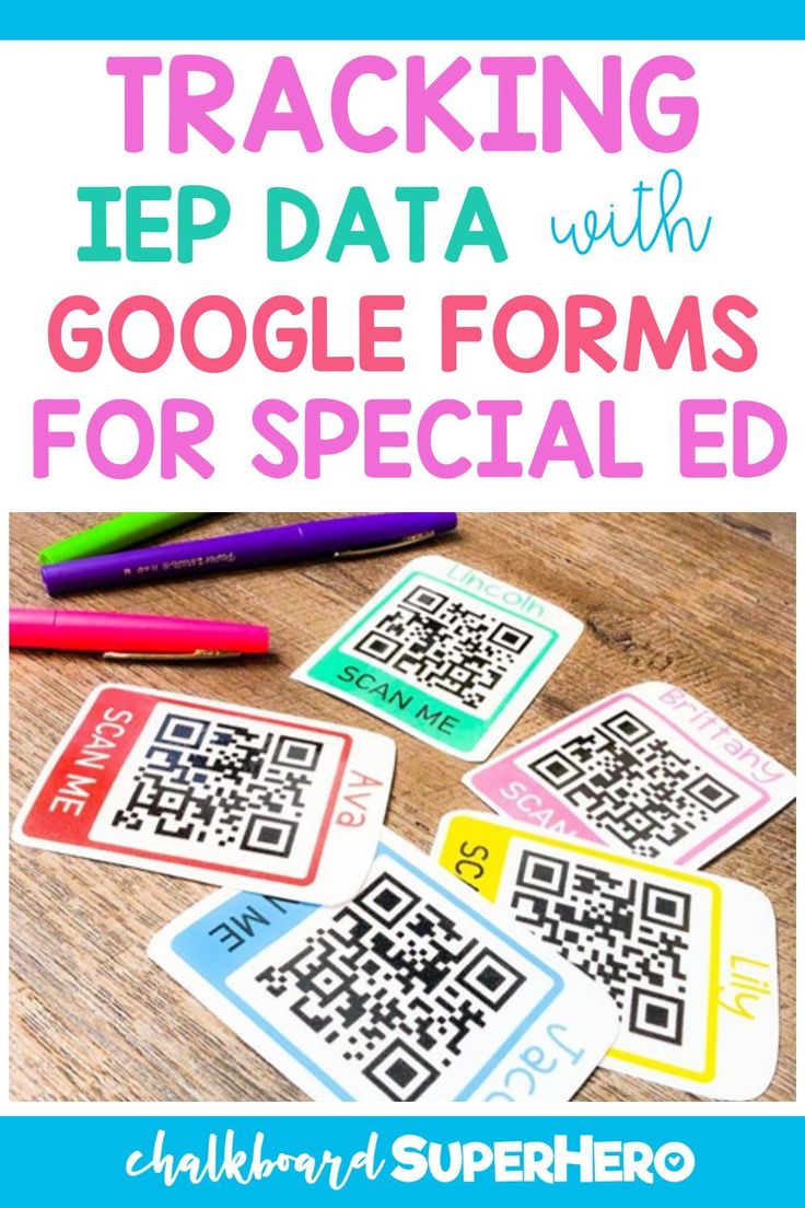 a table with some qr code stickers on it, and the text tracking iep data with google forms for special ed