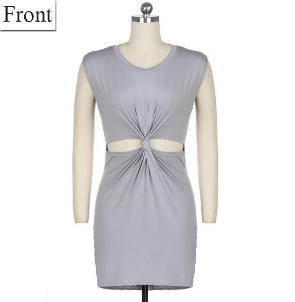 This is a fashion essential dress of your wardrobe, it has a relaxed fit.featuring sleeveless, o-neck, mini straight pencil dress, and also there is a split in front waist, tie to knot.it can wear both in daily lives and parties.Material: Polyester and SpandexColor: GrayCollar: O-NeckPocket: NoSleeve: SleevelessStyle: Sexy, FashionZipper: NoDress Length: Above KneePattern: SolidOccasion: Casual, Party, BeachGarment Care: Hand-wash and Dry CleanUnique style, make you more beautiful, fashion, sexy Gray Sleeveless Mini Dress For Night Out, Chic Gray Sleeveless Bodycon Dress, Solid Sheath Mini Dress For Summer, Knee-length Bodycon Summer Dress For Going Out, Summer Knee-length Bodycon Dress For Going Out, Gray Bodycon Dress For Summer, Gray Knee-length Bodycon Summer Dress, Summer Gray Knee-length Bodycon Dress, Bodycon Sleeveless Dress For Going Out In Summer