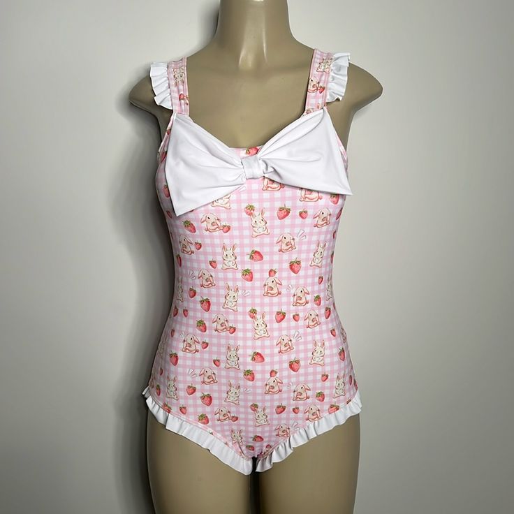 Romwe Pink Gingham Harijuku Bunny One Piece Swimsuit Nwt Cutecore Swimsuit, Coquette Swimsuit, Hawaiian Swimsuit, Korean Swimsuit, Cute One Piece Bathing Suits, Bow Swimsuit, Polka Dot Bathing Suit, Coquette Clothes, Swimsuit Aesthetic