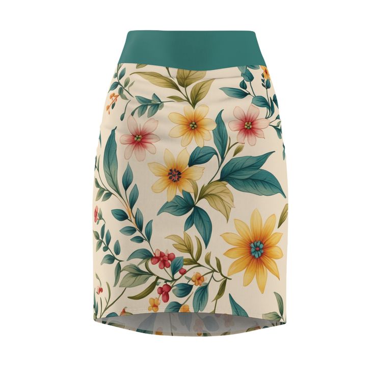 Floral pencil skirt - Spring mood in your wardrobe - Get ready for spring with this fun and colourful floral patterned pencil skirt! The soft, breathable fabric makes it comfortable to wear, while the pretty pencil fit accentuates your femininity. And the vibrant floral pattern will brighten up your mood and your wardrobe. This skirt is perfect for any occasion, be it a special event or a casual wear. The floral pattern gives it an elegant and feminine look, while the pencil fit slims and accentuates the feminine figure. Comfortable and soft, this high quality pencil skirt is cut close to the body. Inspired by the freedom of creativity, it's perfect for standing out on any occasion. .: 95% Polyester 5% Spandex .: Mid waist fit .: Printed on care label in black color .: White thread color . Floral Print Pencil Mini Skirt For Summer, Spring Floral Print Pencil Skirt, Floral Print Pencil Mini Skirt, Fitted Floral Print Pencil Mini Skirt, Casual Fitted Floral Print Pencil Skirt, Casual Fitted Floral Pencil Skirt, Multicolor Mini Pencil Skirt For Summer, Casual Floral Print Pencil Skirt, Casual Pencil Skirt With Floral Print