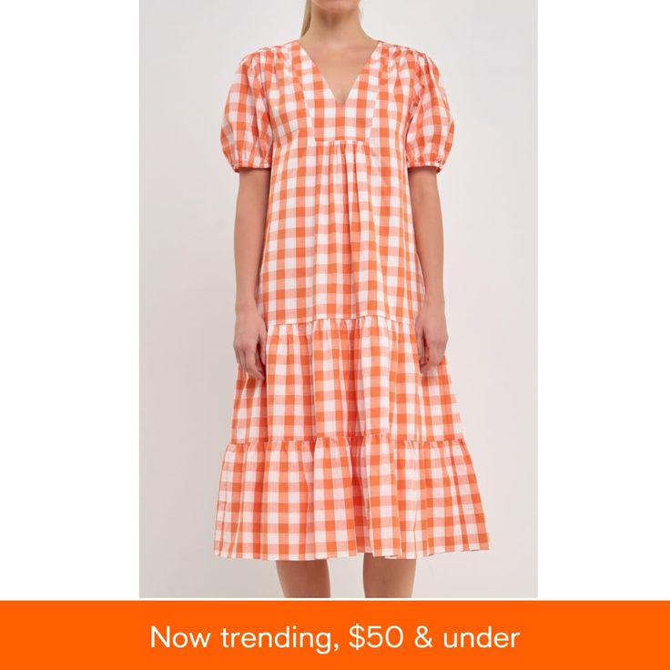 in stock Gingham Midi Dress, Puff Sleeve Midi Dress, English Factory, Red Midi Dress, Gingham Check, Tier Skirt, Tiered Skirt, Drop Waist, Nordstrom Dresses