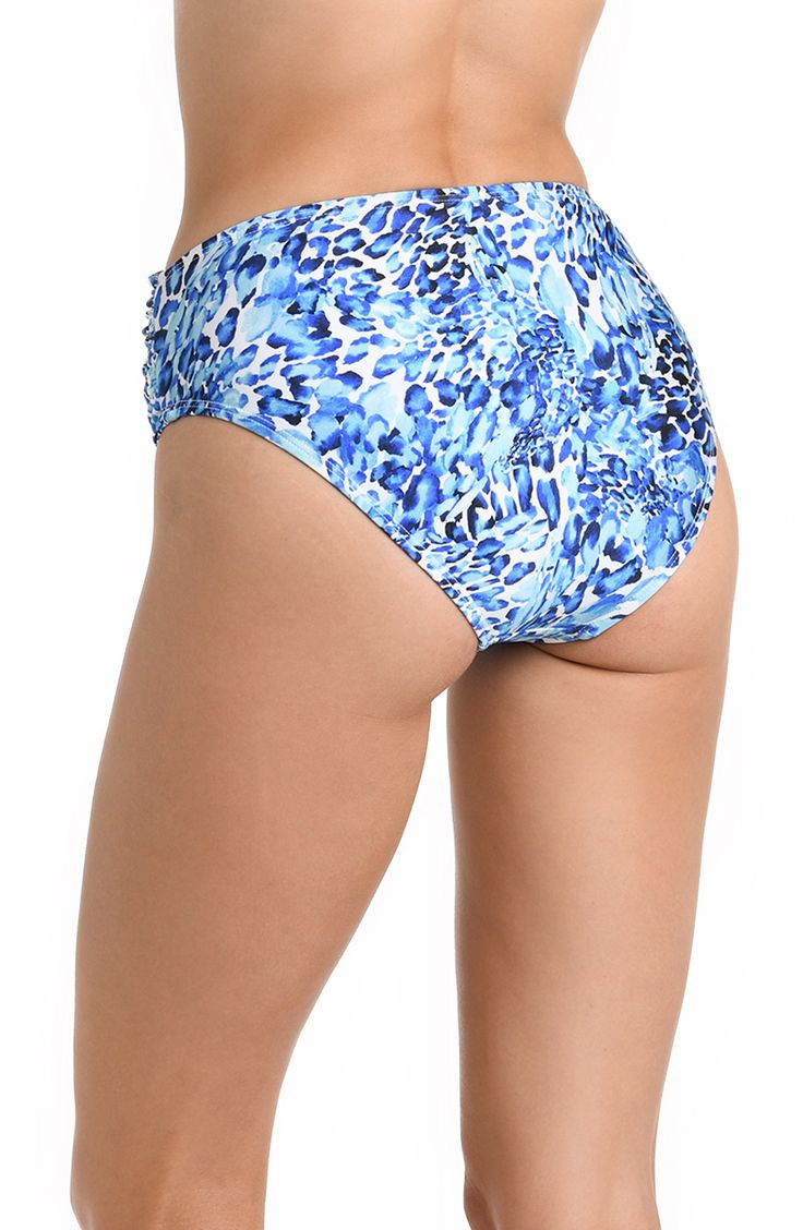 Dive into serenity with this bottom featuring a captivating blue and white aquatic print, reminiscent of tranquil ocean waves and sun-kissed shores. The design encapsulates a refreshing aquatic allure, making it the perfect choice for a day by the water. You'll appreciate having a little extra coverage — and built-in tummy control — with overlapping sash bands that neatly disguise worry areas. Moderate coverage in back provides a confident fit no matter how you decide to wear them. [split] Detai Blue Printed Bottoms For Pool, Printed Blue Bottoms For Pool, High Waist Printed Bottoms For Beach Season, Printed Blue Bottoms For Beach Season, Blue High Waist Swimwear With Elastic Waistband, Beachy High Waist Bottoms For Pool, Blue Beachwear Bottoms For Beach Season, High Waist Beachy Bottoms For Pool, Printed Blue Bottoms For Beach