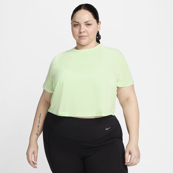 Up for a workout or down to chill, this Nike One Classic top is ready for whatever you are. Breathable mesh fabric offers plenty of airflow and stretch. A timeless, easy-fitting style and sweat-wicking tech help you feel confident, comfortable and dry from your morning stroll to your evening wind-down—and at all the stops in between. Nike Dri-fit Functional Activewear, Dri-fit Athleisure Workout Tops, Functional Nike Breathable Tops, Nike Functional Breathable Tops, Functional Breathable Nike Tops, Nike Moisture-wicking Short Sleeve Activewear, Nike Breathable Athletic Fit Tops, Nike Breathable Crew Neck Activewear, Green Mesh Crew Neck Top