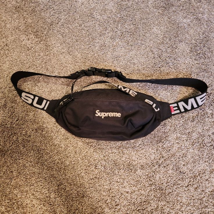 Used Supreme Waist Bag Ss18 Black Goes For 400 Brand New. Open To Offers Daily Use Logo Pouch Bag, Black Tote Bag With Logo, Everyday Use Logo Pouch Bag, Black Rectangular Shoulder Bag With Logo, Black Luxury Shoulder Bag With Logo Strap, Luxury Black Shoulder Bag With Logo Strap, Modern Pouch Bag With Logo, Luxury Black Bags With Logo Strap, Luxury Embroidered Logo Crossbody Bag