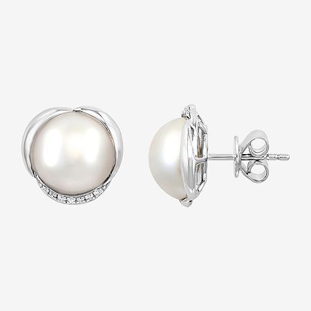 Pearl Type: Cultured Freshwater PearlsFeatures: Quick ShipDiamond Clarity: I2-I3Earring Back: PostPearl Size: 11mmDiamond Color: I-JMetal Color: WhiteEarring Length: 13.7mmEarring Width: 13.7mmRounded Carat Weight: Less Than 1/10 Ct.t.wCare: Wipe CleanBirthstone: June BirthstoneEarrings Style: Stud EarringsMetal: Sterling SilverCountry of Origin: Imported Classic White Earrings With Diamond Accents, White Gold Round Pierced Pearl Earrings, Round White Gold Pierced Pearl Earrings, White Gold Pierced Pearl Earrings, Sterling Silver Earrings In Pearl White, Pierced White Gold Pearl Earrings Fine Jewelry, White Diamond Pierced Earrings For Formal Occasions, White Pierced Diamond Earrings For Formal Occasions, Round Pierced Pearl Earrings For Formal Occasions