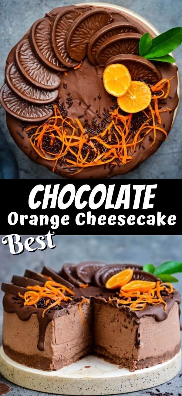 chocolate orange cheesecake with slices cut out