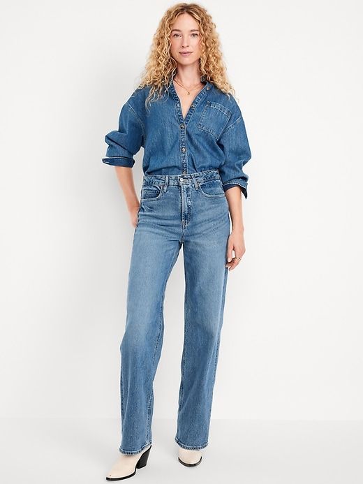 Extra High-Waisted Sky-Hi Wide-Leg Jeans | Old Navy Fall Winter Wardrobe, Family Maternity, Family Pajamas, Back Patch, Low Key, Winter Wardrobe, Wide Leg Jeans, Toddler Boys, Leg Jeans