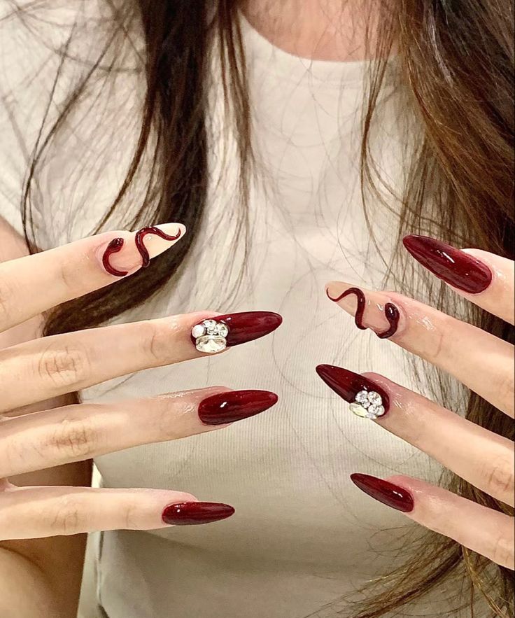 Rocker Nails, Snake Skin Nails, Dragon Nails, Wine Nails, Pointy Nails, Asian Nails, Korean Nails, Nails Now, Casual Nails