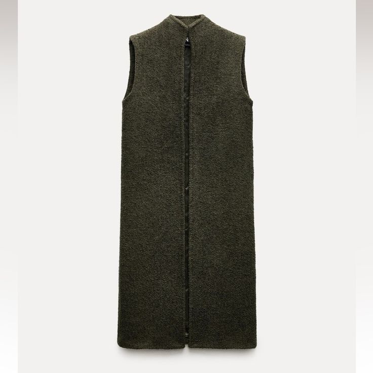 Zara Woman Collection Vest Made Of Manteco Wool Blend Fabric. Sleeveless With High Collar. Side Hidden In-Seam Pockets. Tonal Interior Lining. Green | 8969/856 Zara Vest, Zara Collection, Wool Vest, Zara Jackets, Zara Woman, Zara Women, High Collar, Women Collection, Wool Blend