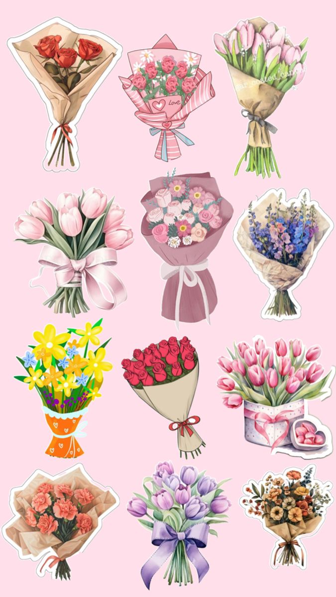 a bunch of flowers that are on a pink background