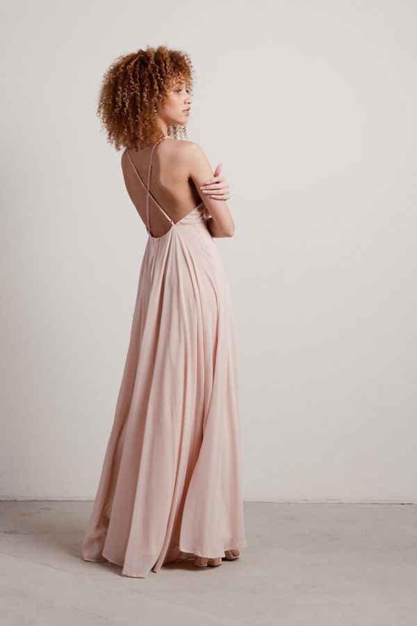 Aleisha Blush Square Neck Cross Back Maxi Dress - $59 | Tobi US Flowy Maxi Dress With Ruched Back For Party, Party Maxi Dress With Strappy Back, Chic Halter Neck Maxi Dress For Wedding Guest, Chic Halter Neck Maxi Dress With Crisscross Straps, Chic Spaghetti Strap Maxi Dress With Tie Back, Floor-length Maxi Dress With Crisscross Straps For Evening, Elegant Halter Neck Bridesmaid Dress For Summer, Bridesmaid Dress With Spaghetti Straps And Ruched Back, Evening Maxi Dress With Tie And Cross Back