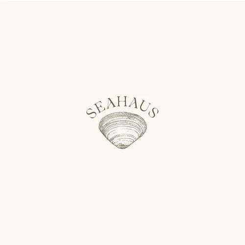 the seahauss logo is shown in black and white, with an image of a shell