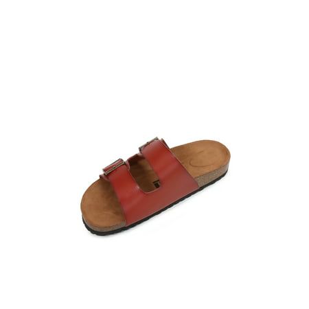 The Soft Cork Footbed Slide PU Leather Double Banded Slipper Sandal is the one of summer and vacation essential fashion item. It is fashionable, trendy, urban, modern, and pretty design that is suitable for daily and casual outfit. Also, its soft cork footbed that will mold to the foot shape when wears and light weight provide great comfortableness. Double adjustable buckle strap and non-slip sole is also great features of the sandals. Various color choice is plus: Apricot, Black, Brown, Dark Re Casual Summer Footbed Sandals With Adjustable Strap, Casual Footbed Sandals With Adjustable Strap For Beach, Summer Vacation Footbed Sandals With Adjustable Strap, Casual Beach Sandals With Leather Footbed, Summer Double Strap Sandals With Cork-bed Midsoles, Double Strap Footbed Sandals For Vacation, Leather Flat Footbed Sandals For Vacation, Casual Footbed Sandals With Double Strap For Beach, Casual Sandals With Leather Footbed For Travel